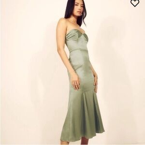 Reformation Hensley Satin Dress Artichoke Green size 10 New with tags
